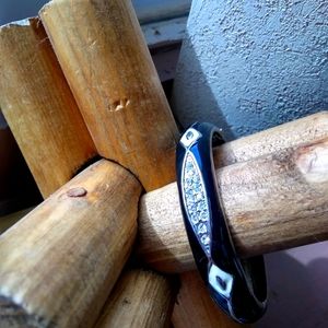 Bangle bracelet silvertone with black enamel.